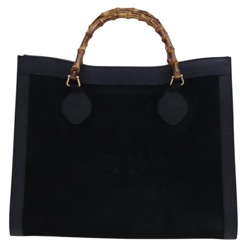 GUCCI Bamboo Hand Bag Suede Leather Black Gold 002 1186 0259 Auth ep7761 - Picture 2 of 16